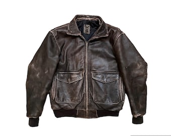 Rare Vintage 80s Flight Bomber Aviator Distressed Leather Jacket Type A-2