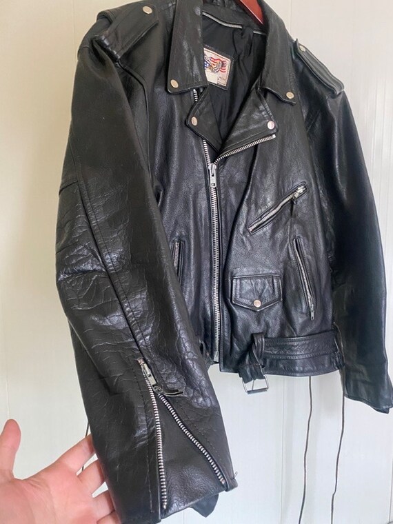 Rare vintage 1990s motorcycle oversize leather jacket… - Gem