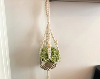 Macrame Ceiling Plant Hanger Indoor, Mini Hanging Wall Planter, Small Wall Hanging, Plant Lover Gifts, Eco Friendly Bead Flower Pot Holder