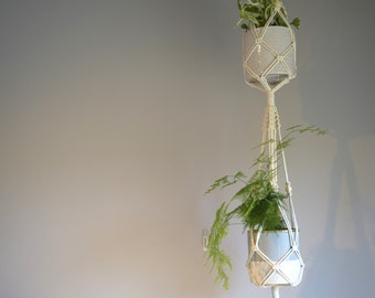 Double Macrame Ceiling Plant Hanger Indoor, Hanging Wall Planter, Macrame Wall Hanging, Flower Pot Holder, Plant Lover Housewarming Gifts