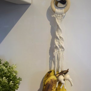 Suporte para banana em macramê bege, suporte ecológico para frutas, armazenamento de alimentos em despensa de algodão, acessórios de cozinha para presentear mulheres