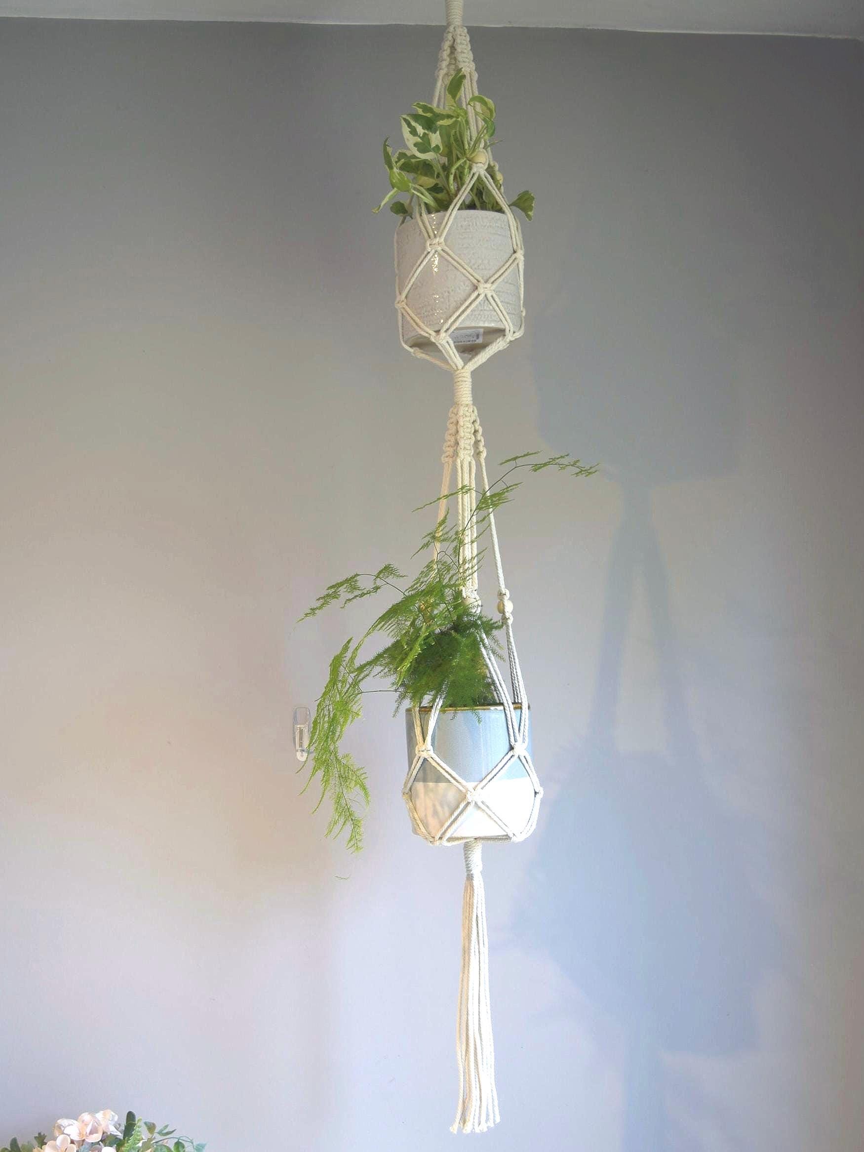 6 Suspensions Macramé Pour Plantes | Coton Blanc | Longueurs 80-100cm | Décoration Bohème Intérieur/Extérieur