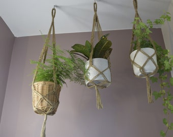 Macrame Ceiling Plant Hanger Indoor, Natural Jute Hanging Wall Planter, Plant Lover Gifts, Eco Friendly Minimalist Style Pot Holder