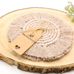 Taupe Macrame Coasters Set, Round Woven Placemats, Cotton Boho Mug Rug, Neutral Beverage Mat for Teacups, Circle Coffee Table Protectors