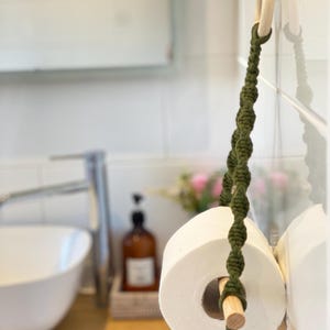 Set di portasciugamani e portarotolo, corda rustica in stile fattoria pastello, portaoggetti da parete per bagno minimalista in stile boho, decorazione ecologica in macramè.