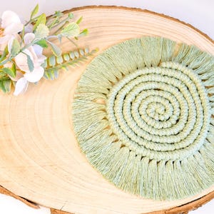 Macrame Sage Green Round Coasters Set, Cotton Boho Mug Rug, Handmade Woven Placemats, Eco Friendly Aesthetic Cup Rest, Absorbent Table Pads