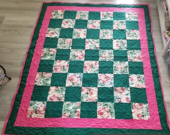 Pink and Green Floral Quilt