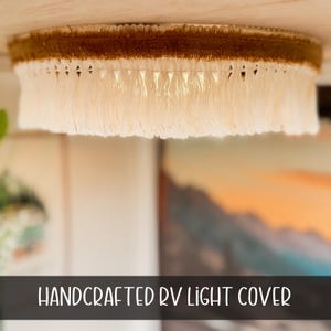Short RV Light Fixture Diffuser | Yellow Gold Fringe Light Cover |  RV Light Covers | B Van Accessories for Inside