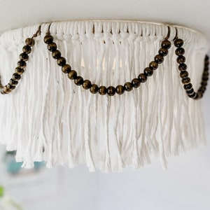 White Macrame with Wood Beads RV Light Cover, Camper Decor for Inside