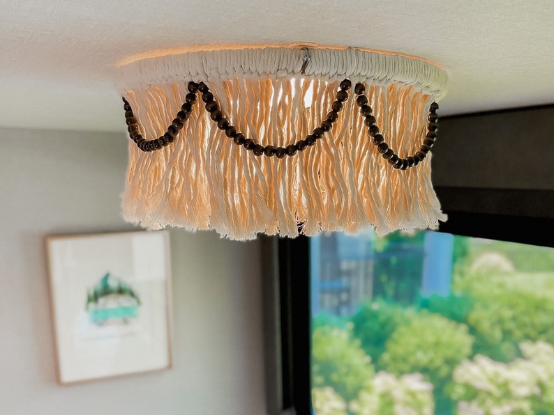 Natural Beige Macrame RV Light Cover, Camper Decor for Inside image 1