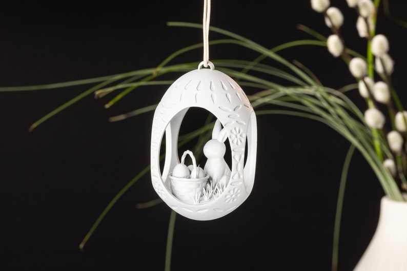 Easter egg Easter bunny Easter bush egg gold and various other colors handmade 6.5 cm Easter 3D printing White