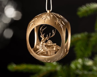 Christmas tree bauble Christmas tree deer lying gold ball handmade 6.5 cm Christmas 3D print K1