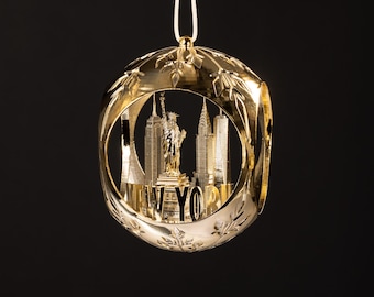 Christbaumkugel Weihnachtsbaum New York Gold Kugel Handarbeit 6,5cm Weihnachten 3D Druck