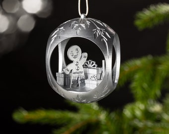 Christmas tree ball Christmas tree gingerbread man silver ball handmade 6.5 cm Christmas 3D printing K7