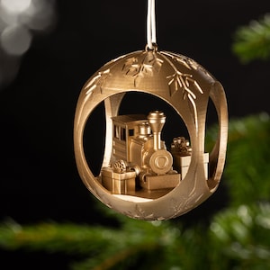 Christmas Tree Ball Christmas Tree Railway Gold Ball Handmade 6.5 cm Christmas 3D Print K8
