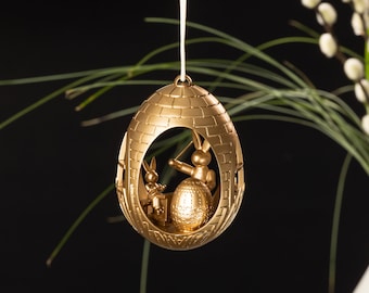 Osterei Hasenschule Osterstrauch Ei Gold und verschiedene andere Farben Handarbeit 6,5cm Ostern 3D Druck