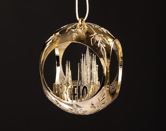 Bola de árbol de Navidad Barcelona dorada hecha a mano 6,5 cm Impresión 3D navideña