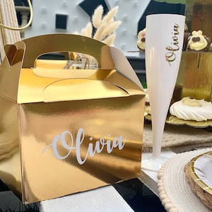 Cajas de fiesta de oro personalizadas / Cajas de fiesta de boda, cumpleaños, despedida de soltera, novia y baby shower a medida / Regalo personalizado / Caja de favores