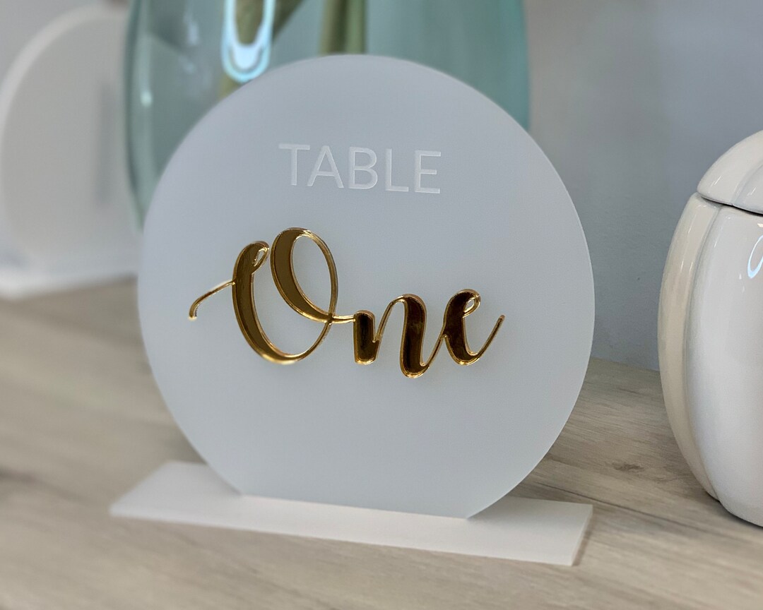 Frosted & Gold Wedding Table Numbers Acrylic Signs | Round Acrylic ...