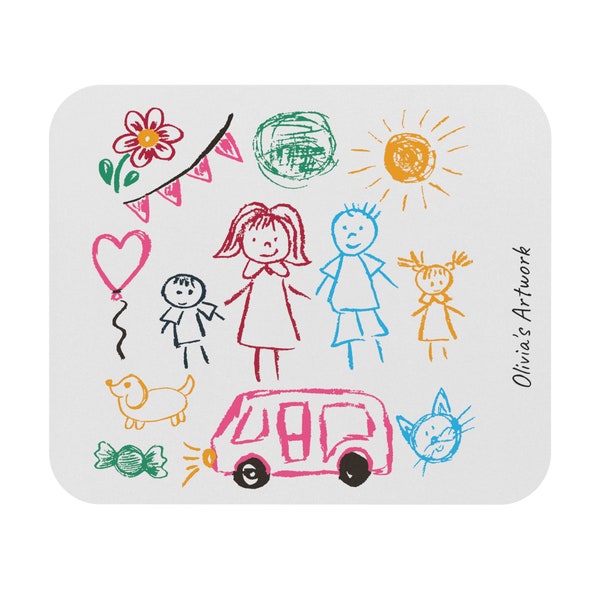 Turn Your Kids Art Into Mouse Pad, Kids Doodles Artwork Drawing Made Into Desk Mats, Great Gift For Mom Or Dad