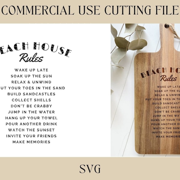 Beach House Rules Cutting Board Designs SVG | Key Tray SVG | Digital Download | Laser File | Housewarming | Beach Lake House