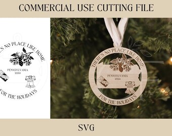 Pennsylvania State Christmas Ornaments SVG | Souvenir Gift SVG | Digital Download | Laser Ready File | Wood Acrylic Ornament