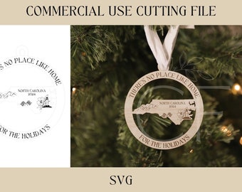 ノースカロライナ州のクリスマスオーナメント SVG | お土産ギフト SVG | デジタルダウンロード | レーザー対応ファイル | 木製アクリルオーナメント