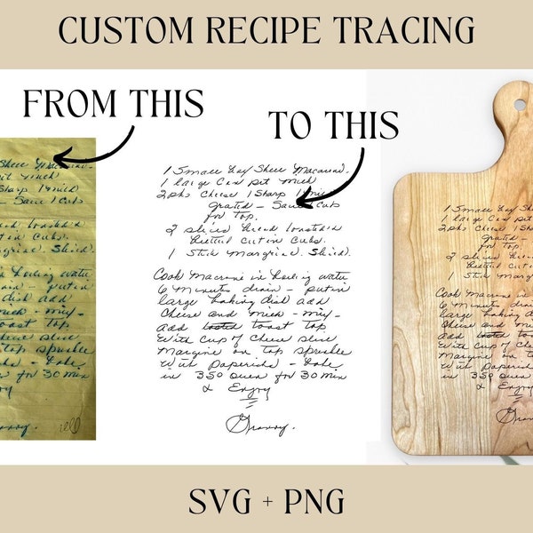 Recipe Tracing, PNG, SVG, Handwriting Tracing Service, Glowforge File, Laser File, Laser Ready File, Engraving File, Cricut