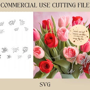 Tags pour la Saint-Valentin et marqueur pour bouquet SVG, marqueur fleur, téléchargement numérique, fichier laser, Happy VDay, fleurs de la Saint-Valentin, magasin de fleurs SVG