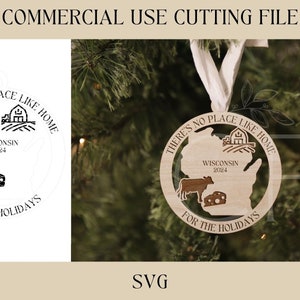 Wisconsin State Weihnachtsschmuck SVG | Souvenir Geschenk SVG | Digitaler Download | Laserfertige Datei | Holz Acryl Ornament