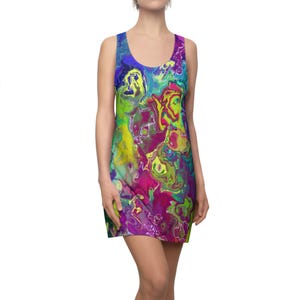 Colorful Abstract Women&#39;s Racerback Dress, Summer Dress, Vacation Outfit, Party Dress, Trendy Apparel