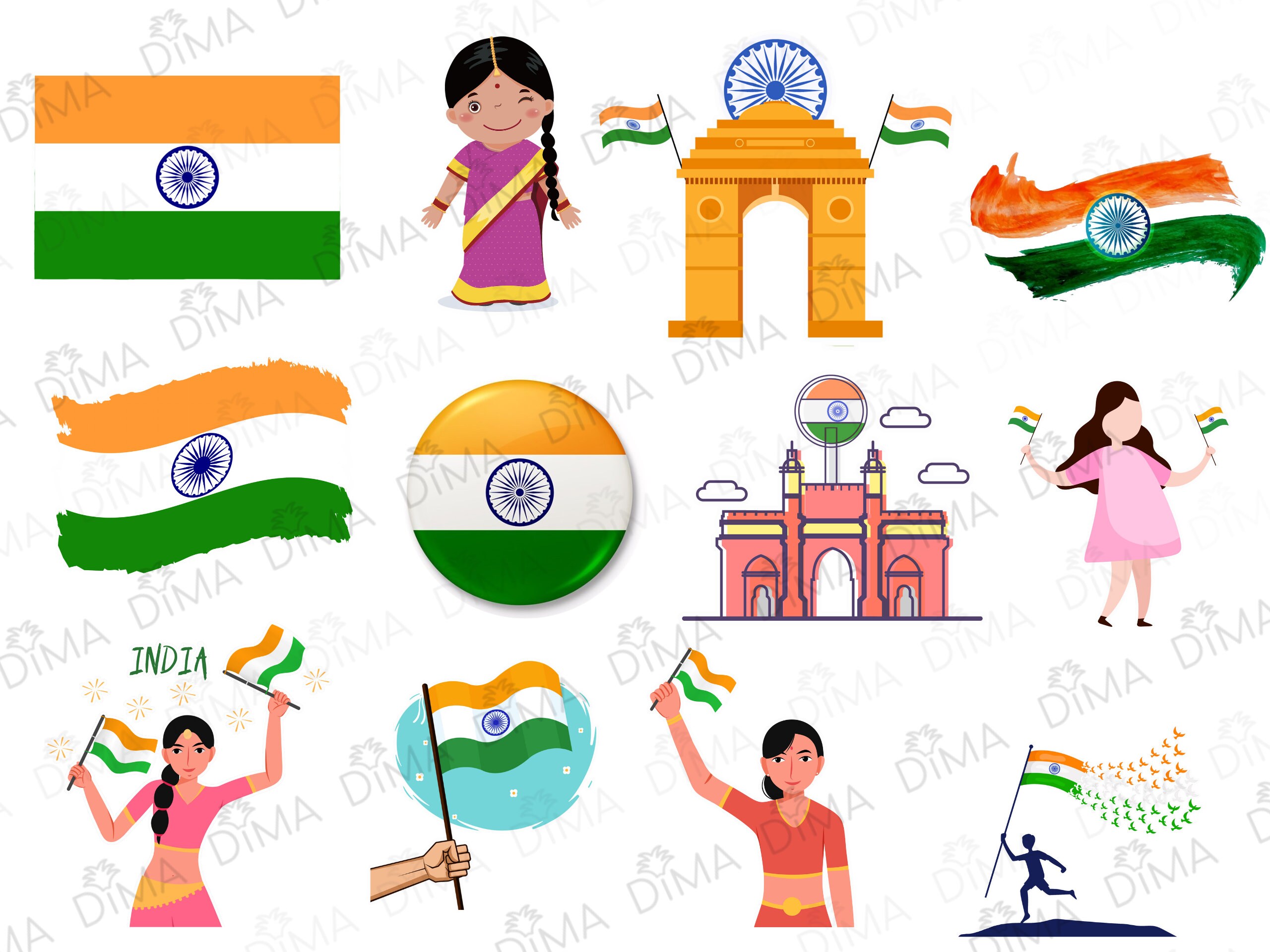 India Flag Bundle (12), India National Country Banner, Tiraṅgā, Ashoka Chakra, India Flag in SVG DXF PNG eps