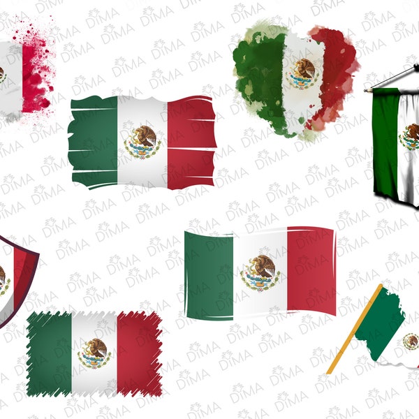 Mexico Flag Bundle (8), Mexico National Country Banner, Bandera de México, Escudo nacional de México, Mexico Flag in SVG DXF PNG