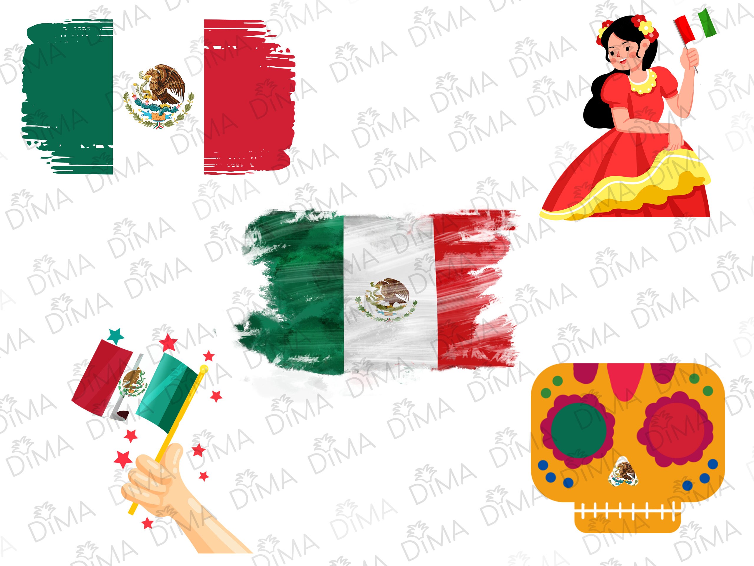 Mexico Flag Bundle (5), Mexico National Country Banner, Bandera de México, Escudo nacional de México, Mexico Flag in SVG DXF PNG