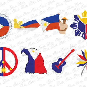 Philippinen-Flaggen-Bundle (8), Philippinen-Nationalbanner, Pilipinas-Flagge, philippinische Karte, Sonne, Adler, Sonne, Karte, Friedensflagge in SVG PNG