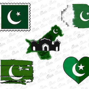 Pakistan Flag, Flag of the Star and Crescent Bundle(5), Parcham-e Sitārah o Hilāl, White Crescent Moon and Star Flag in svg png dxf