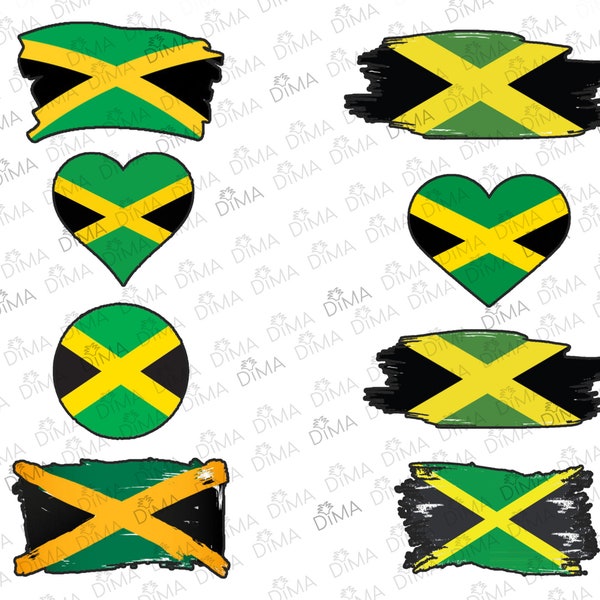 Jamaica Flag Bundle (8), Jamaica National Country Banner, Gold Saltire Green and Black, Flag of Jamaica in SVG PNG DXF