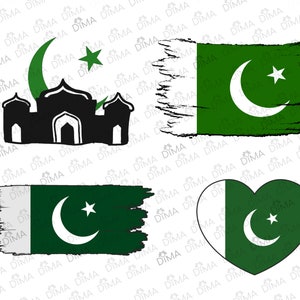 Pakistan Flag, Flag of the Star and Crescent Bundle(4), Parcham-e Sitārah o Hilāl, White Crescent Moon and Star Flag in svg png dxf