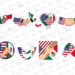 USA and Mexico Flag (8), United States of America, America, Handshake, Bandera de México, Hands, Escudo flag in svg png dxf