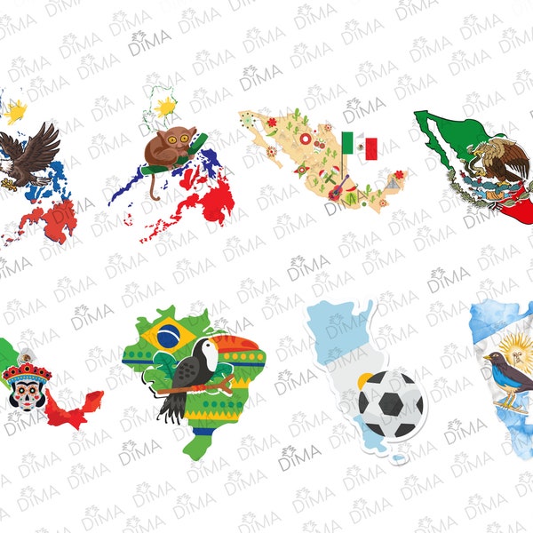 Philippines, Mexican, Argentina and Brazil flags with Animal or Logo, eagle, soccer, bird 8 bundle  in svg png dxf