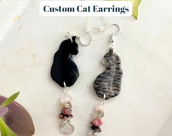 Personalized Cat Earrings, Custom Cat Clay Earrings, Custom Cat Mom Gifts, Cat Lover Clay Earrings, Cat Gifts for Her, Cat Holiday Gifts