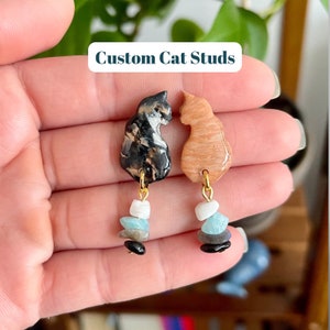 Personalized Cat Earrings, Custom Cat Clay Studs, Custom Cat Mom Gifts, Cat Lover Clay Earrings, Cat Gifts for Her, Cat Holiday Gifts