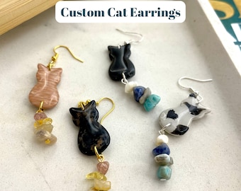 Personalized Cat Earrings, Custom Cat Clay Earrings, Custom Cat Mom Gifts, Cat Lover Clay Earrings, Cat Gifts for Her, Cat Holiday Gifts
