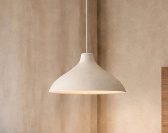 12 Inch Stoneware Pendant Light, Matte Glaze Ceramic Shade, Handmade Modern Dining Room Fixture