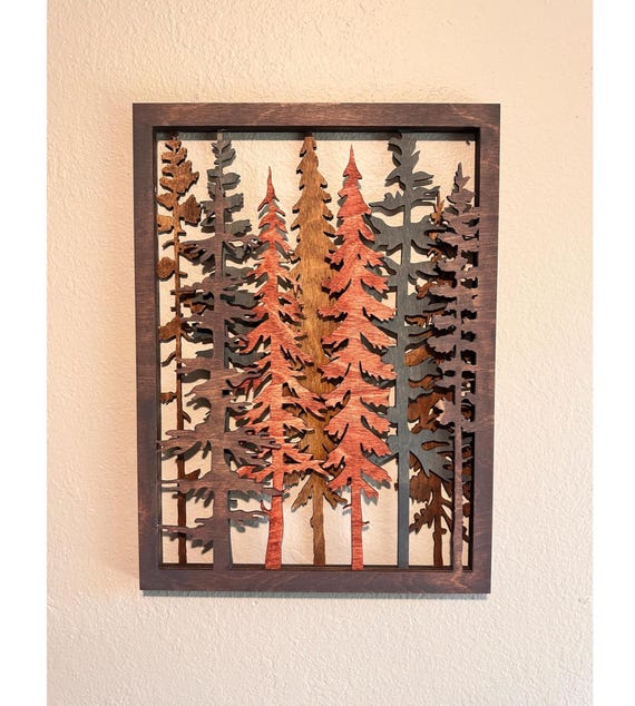 Layered Forest Wall Hanging Tress Custom 3D Wood Art 15"x11"