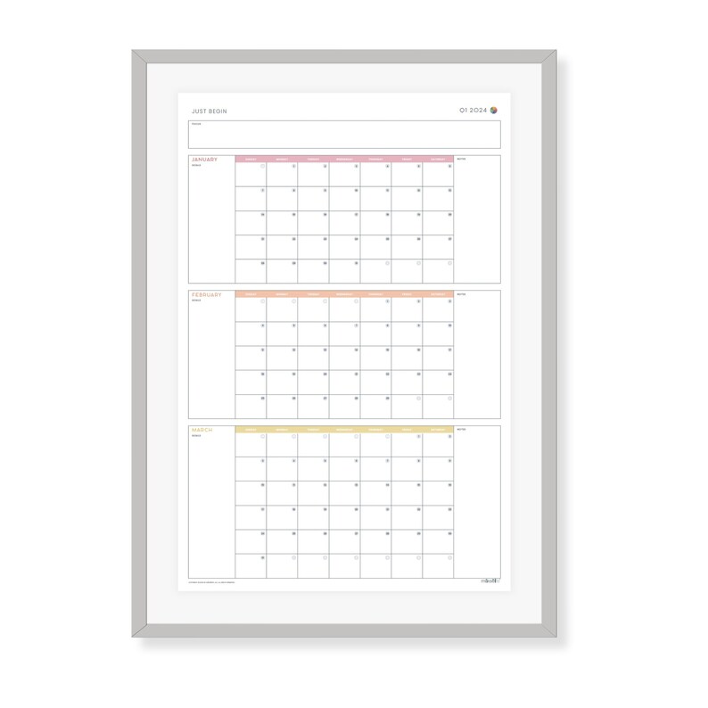 2024 Printable Quarterly Wall Calendar Posters Etsy