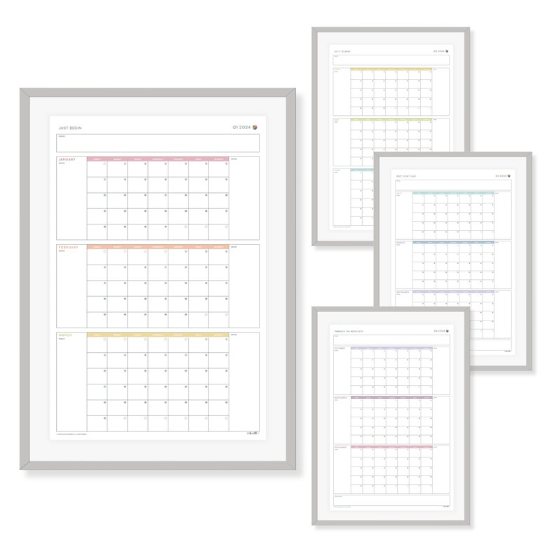 2024 Printable Quarterly Wall Calendar Posters Etsy