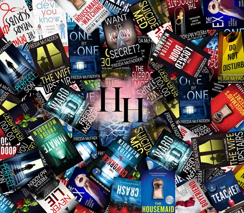 Puede incluir: Un collage de portadas de libros con varios t&iacute;tulos y autores. Las portadas son predominantemente rojas y negras con texto blanco. Los t&iacute;tulos incluyen "The Housemaid", "The Wife Upstairs", "The Inmate", "The Perfect Son", "The Ex", "The Teacher", "The Coworker", "The Boyfriend", "The Secret", "The Surrogate Mother", "The Crash", "The Ward", "The Door Locked", "The Suicide Med", "The Devil You Know", "One by One", "Want to Know a Secret?", "Do Not Disturb", "Remember? Do You", "Lie Never", "Scrubs", "Never Again".