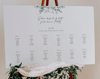 Eucalyptus Boho Edit – Wedding Seating Plan, Digital DIY Template, Personalized Seating Chart, Table Plan, Instant Download | DIN A1+A2