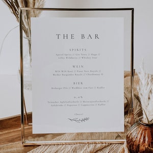 SIMBA Bar Karte Getränke, digitale DIY Vorlage, Bar Menü Getränke, Abendessen Tischdekoration Hochzeit, personalisierbar | A4, A5, 10x15cm